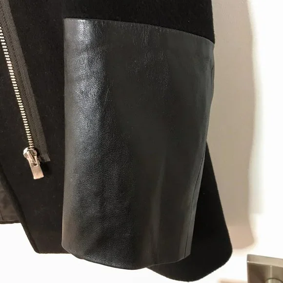 Wool Coat Leather Sleeves